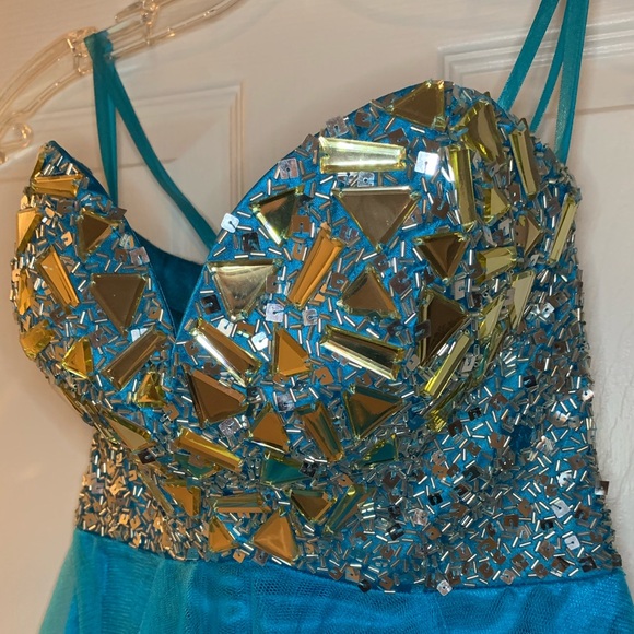 Night Moves - turquoise & silver strapless formal dress, size 0 - Picture 9 of 14